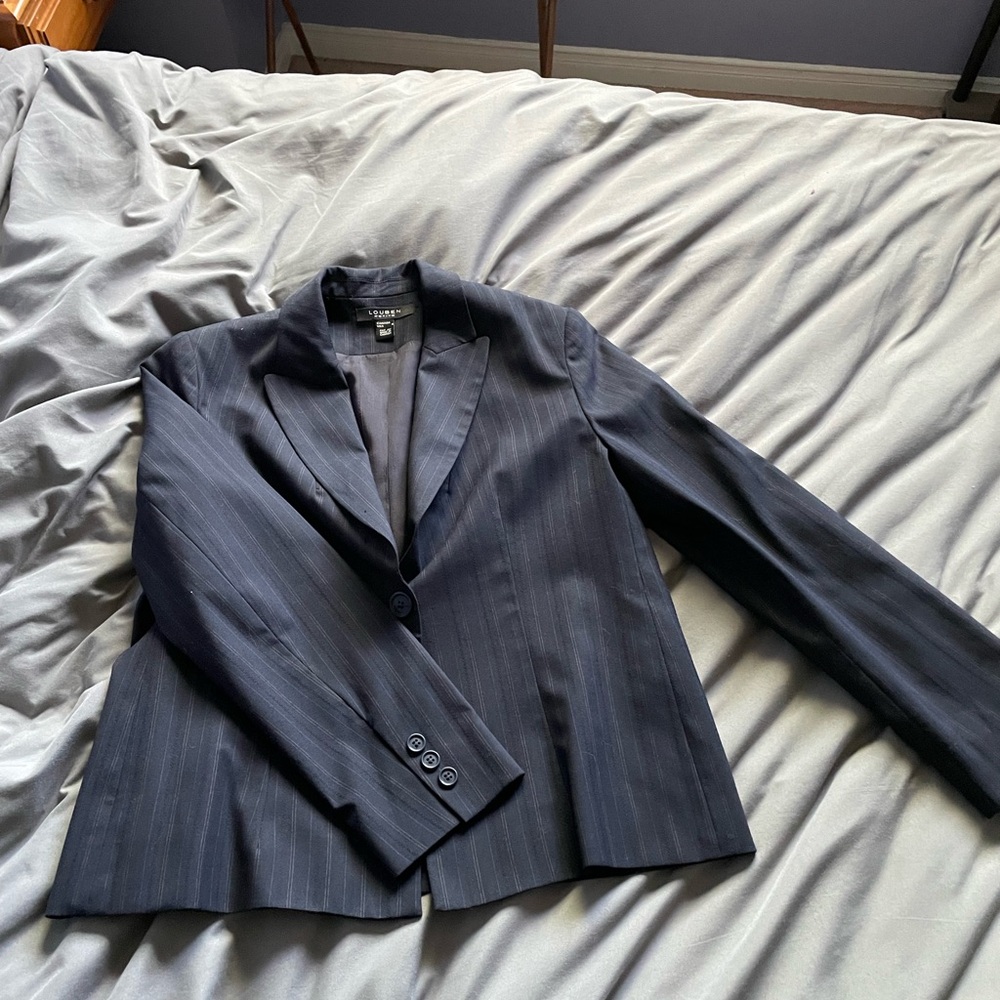 Blue pinstriped Louben Suit with Structured Silhouette